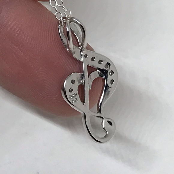 925 Diamond Music Note Necklace - Picture 6 of 10
